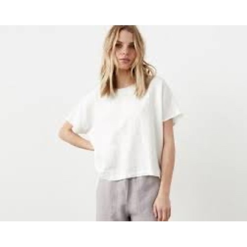 The White Company White Linen Short Sleeve Boxy Top US 14
